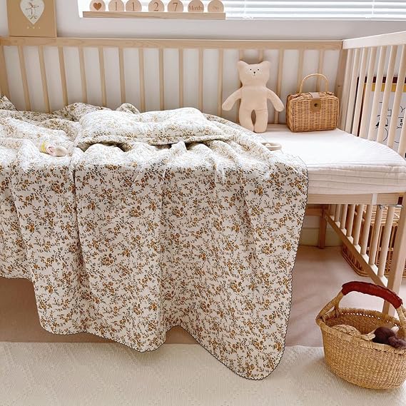 Muslin Cotton Baby Blanket (47"x 51") + Toddler Pillowcase (14"x 20"), Hibiscus Print Toddler Bedding Set
