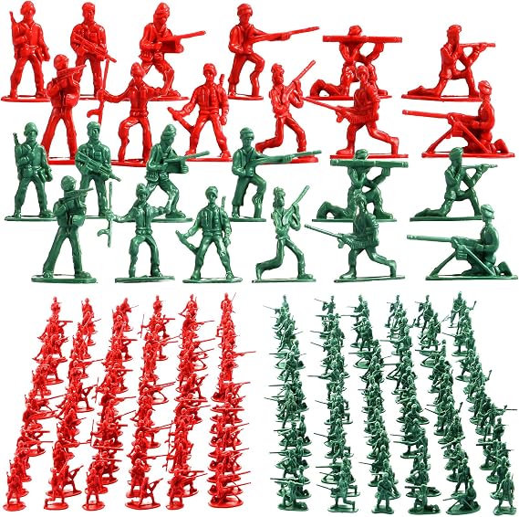 200 Pcs Plastic Army Soldiers, Green and Red Military Figures for Collection, 12 Styles