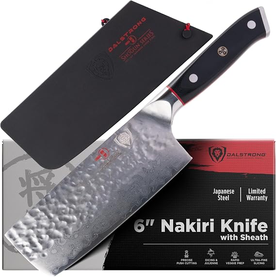 Dalstrong 6" Nakiri Vegetable Knife - 67-Layer Damascus AUS-10V | 62+ HRC - Tsuchime Hammered Finish - Full-tang G10 Handle - For Japanese-style Veg Prep - Customer Support Included