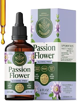HERBAMAMA Passion Flower Tincture - Vegan Women's Mood Support with Passionflower Extract Liquid Drops - Non-GMO, Alcohol & Sugar-Free Calming Supplement, 56-Day Supply