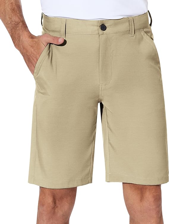 PULI Men's Stretch Golf Short Quick Dry Dress Casual Lightweight Flat Front 10" Summer Hybrid Shorts with Pockets