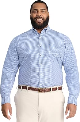 Izod Mens Big and Tall Performance Comfort Long Sleeve Gingham Button Down Shirt