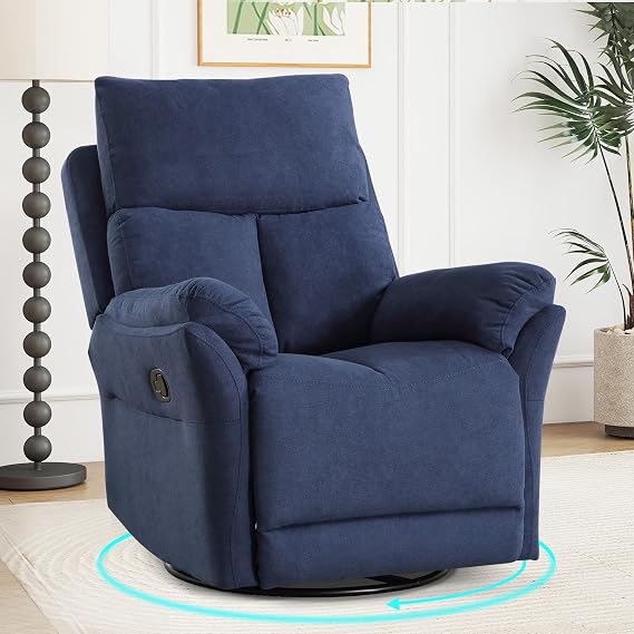 ANJ Swivel Rocker Glider Recliner, Manual Nursery Reclining Chair, Blue | Rocking home theater seating for living room, bedroom, glider chair with 360 swivel