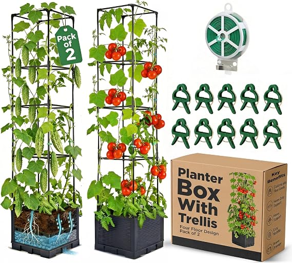 2 Pack 56" Self Watering Tomato Planter with Trellis - Indoor & Outdoor