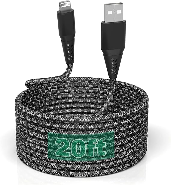 20FT iPhone Charger Cord, MFi Certified Lightning Cable, 2.4A Fast Charge