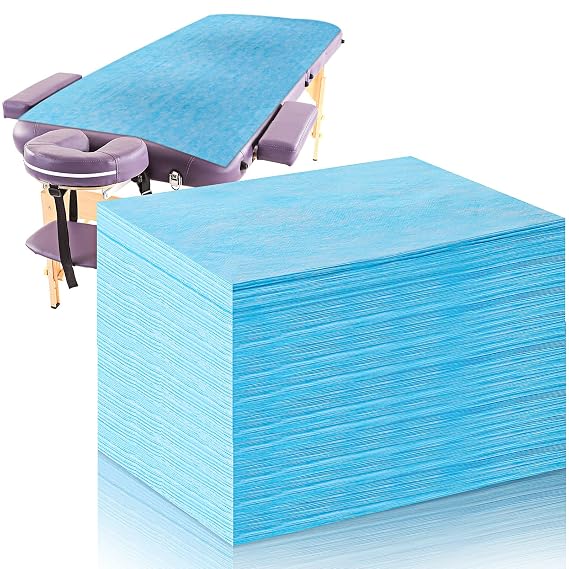 Tatuo 50 Pieces 31 x 70 Inches Disposable Bed Sheets Waterproof,blue