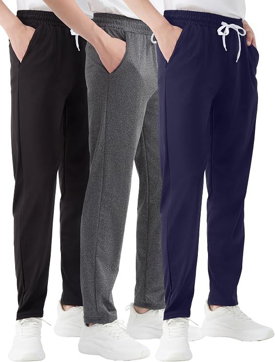 Mens 3 Pack Fleece Active Athletic Workout Jogger Sweatpants for Men with Zipper Pocket and Drawstring
