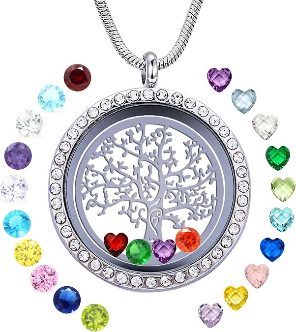 GOKING Family Tree of Life Floating Locket Necklace for Mom Grandma