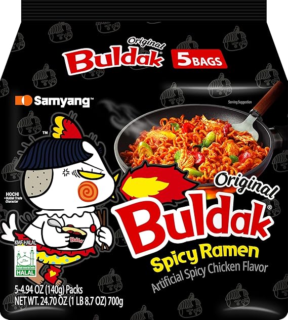 Samyang Buldak Korean Spicy Chicken Stir Fried Ramen Original Flavor Spicy Noodles Authentic Korean Ramyun 4.94 oz (Pack of 5)