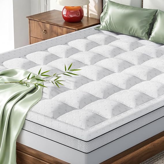 King Size Mattress Topper 3 Inch Thick Pillow Top Mattress Pad | Breathable Bamboo Viscose 25" Deep Pocket Shredded Memory Foam Fill Cloud-Like Soft Bed Topper Pressure Relief Better Sleep