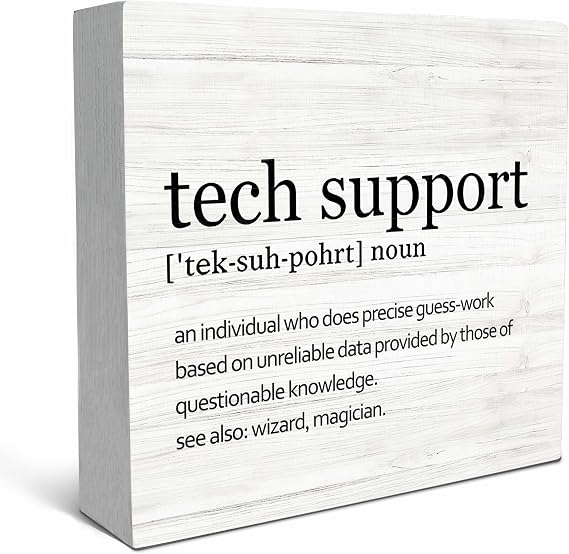 SRADMO Tech Support Office Wood Box Sign Desk Decor, Gifts for IT Guys, Desk Decorations, Wooden Box Sign Decoration, Shelf Table Decor