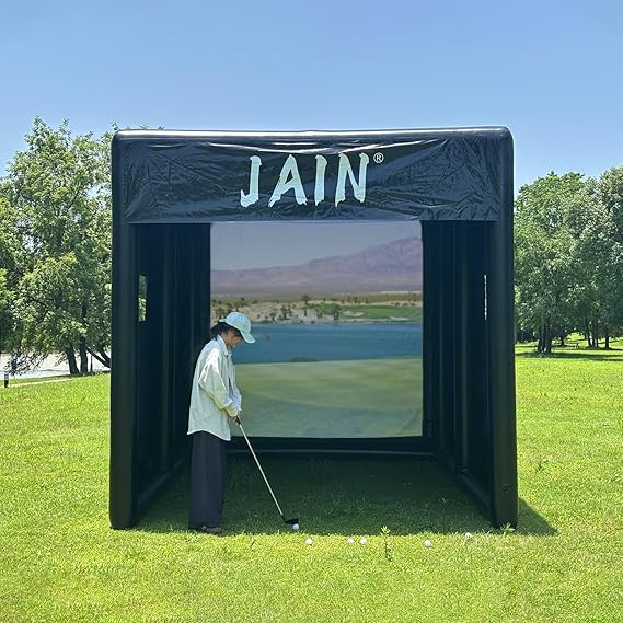 Jain Pro Inflatable Golf Simulator Tent Enclosure - Portable Practice Hitting Cage with Screen, Weather-Resistant, Fits All Launch Monitors, Indoor/Outdoor Use