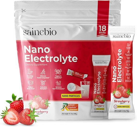 Nano Electrolyte Powder Stawberry | Electrolyte Drink with Potassium, Vitamin C & B-Complex | Hydration, Energy, Recovery & Immunity Support | 1 Pack (18 Sachets)