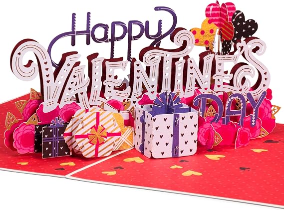Paper Love Happy Valentines Day Card, 3D Popup Valentine Cards - 5" x 7" Cover - Includes Envelope and Removable Note Card