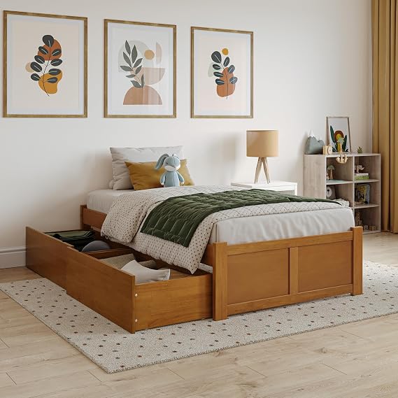 AFI, Concord Twin Platform Bed with Footboard & Drawers, Light Toffee