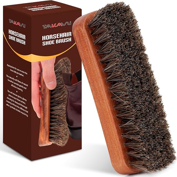 TAKAVU Shoe Brush 100% Genuine Horse Hair, Won't Scratch Leather (1 Piece)