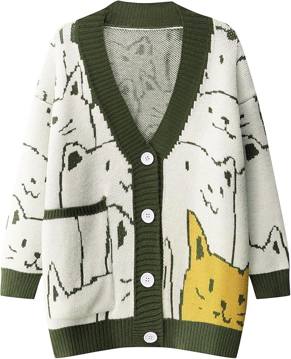 Arssm Cat Sweater for Women Oversized Cute Kawaii V Neck Cardigan