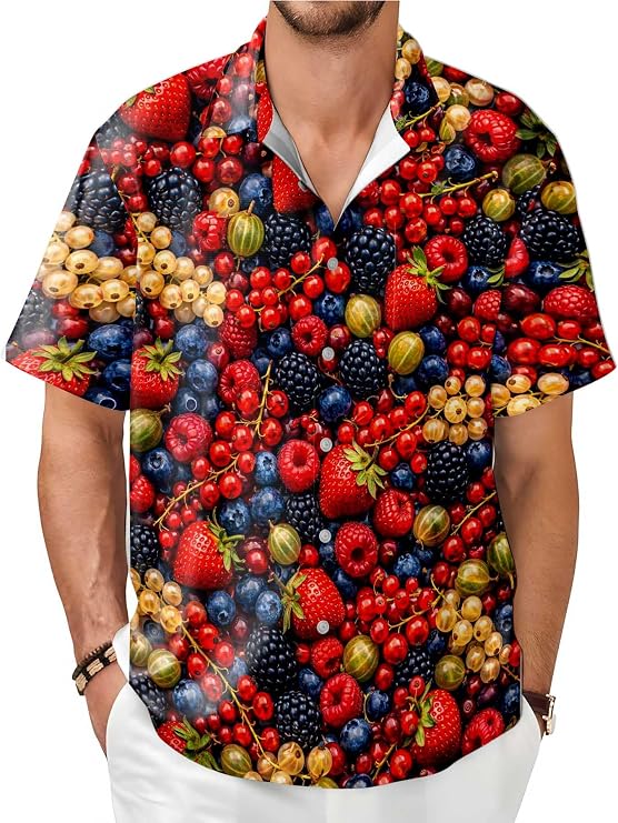 Banana Characters Enjoying Beach Activities Mens Hawaiian Shirt Short Sleeve Button Down Shirts Summer Beach Shirts