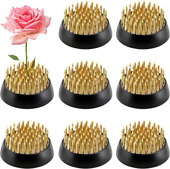 8Pcs 1.34 Inch Flower Frogs for Arrangements Vase Ikebana Kenzan Round Brass Floral Pin Frogs Stem Holder Flower Arranger Pin Fixed Tools for Home Decoration Craft (Gold)
