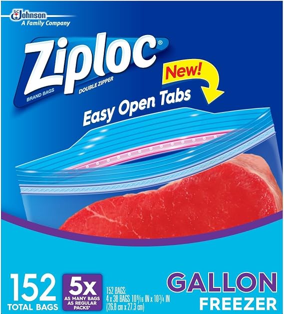 Ziploc Double Zipper Freezer Gallon Bags, Total: 152, 38 Count (Pack of 4)