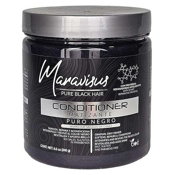 BOE COSMETICS Maravisus Pure Black Hair Conditioner 8.5 oz Gradual Gray Eraser & Tone Reviver Color Enhancing & Repair for Dyed, Gray & Natural Hair Sulfate-Free, Paraben-Free