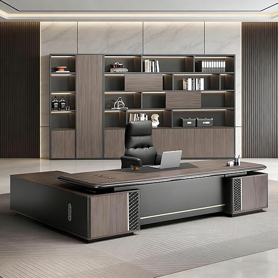 L Shaped Executive Desk with Drawers & Storage, Modern Wood Executive Office Desk Computer Table for Home Office Furniture Setup, Management Workstation for Workplace or Office(H-Right, L1.8M/71IN)