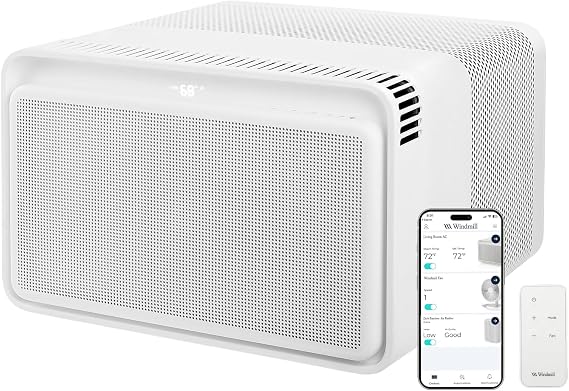 Windmill 6,000 BTU Window Air Conditioner, Cools up to 250 sq ft | Quiet and Smart, Easy Install, Voice-Enabled, Remote and App Control AC Unit, 6,000 BTU