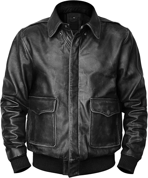 Mens A-2 Aviator Bomber Jacket - G-1 Fur Collar Brown Leather US Air Force WWII Pilot Cockpit Flight Jacket