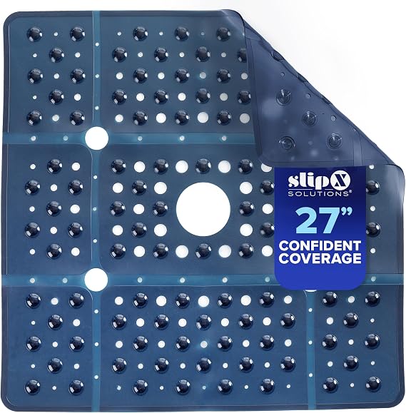 SlipX Solutions 27"x27" Oversize Non Slip Shower Mat, Navy