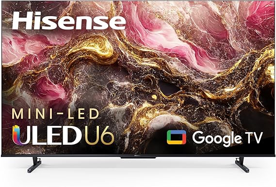 Hisense 65-Inch Class U6 Series Mini-LED ULED 4K UHD Google Smart TV (65U6K) - QLED, Full Array Local Dimming, Dolby Vision IQ,HDR 10+, VRR Game Mode Plus, 240 Motion Rate, Alexa Compatibility
