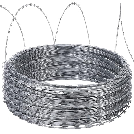 Razor Wire, 250FT Razor Barbed Wire, Galvanized Razor Wires Fence for Farm, Fence, Garden, 50FT Per Roll, 5 Rolls