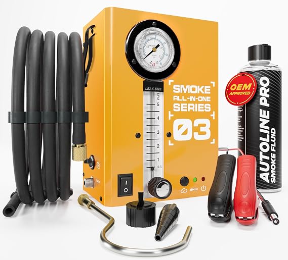 Automotive Smoke Machine Leak Tester for EVAP with Built-in Air Motor and Pressure Gauge Model 03 - Exhaust Smoke Detector Tools Kit - Car Smoke Machine with Flow Meter and Smoke Fluid, Orange