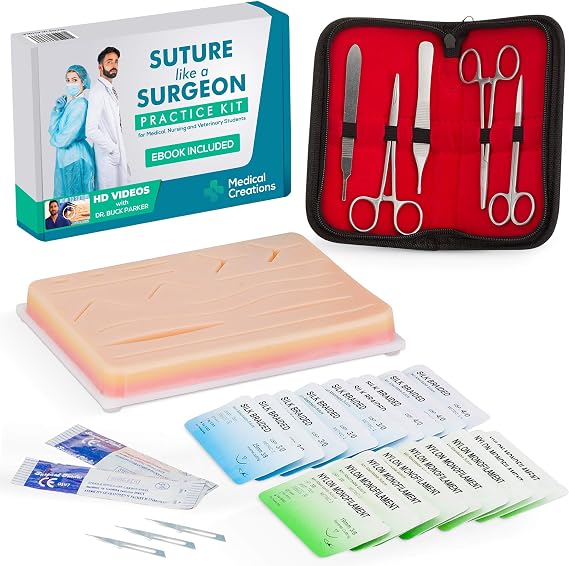 Suture Practice Kit for Educational Simulation: Training Instruments on Reusable Silicone Pad and Video Guide, (Not for Clinical Use)