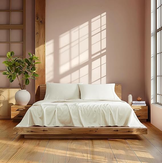 Cotton Linen 4-Piece Sheet Set, 85% Cotton / 15% Linen, Herringbone Weave, Fits Up to 18" Deep Pockets, King Size, Oatmeal, by Linen Closet