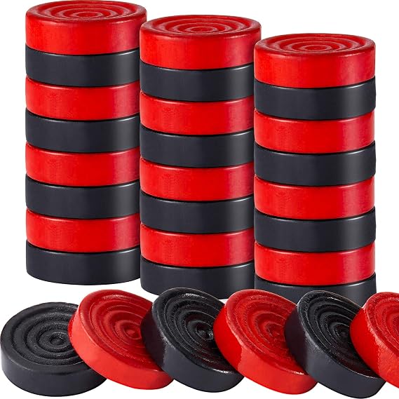 Skylety 24 Wooden Checkers Pieces 1.06 in Stackable Red Black with Storage