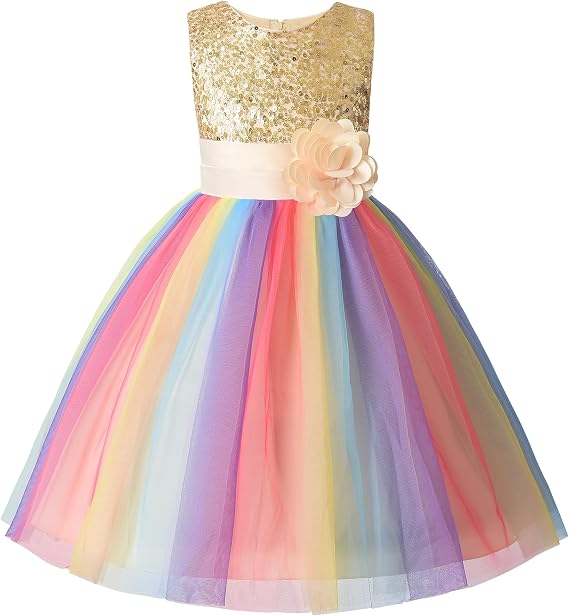 JerrisApparel Flower Girls Sequin Dress Rainbow Tutu Birthday Party Dress Pageant Gown