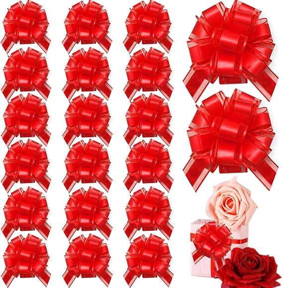 OZXCHIXU 20pcs Pull Bows Gift Wrapping Ribbon for Birthday Christmas Wedding Gift Boxes Baskets Valentines Day Wrap Accessory for Gift Present Holiday Decor (Red)