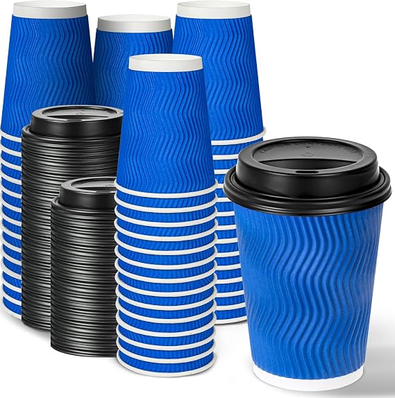 Ginkgo 12 oz Disposable Thickened Coffee Cups with Lids