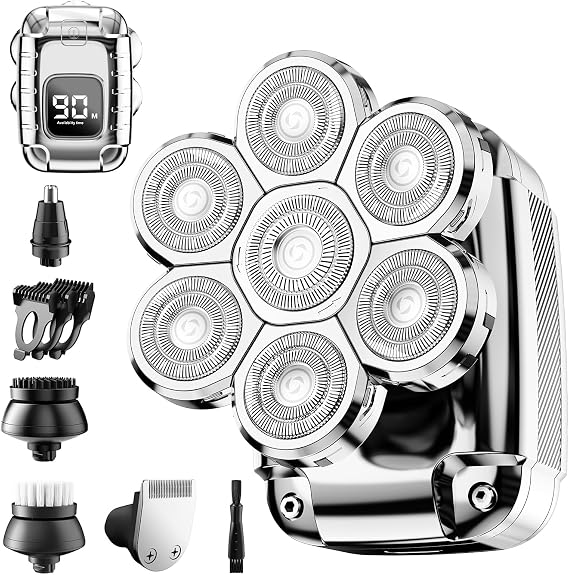 Head Shaver for Bald Men,2024 Upgrade 7-in-1 Mens Electric Shaver Bald Head Shaver for Men,Electric Razor for Bald Men IPX7 Waterproof Rotary Shaver Grooming Kit with LED Display