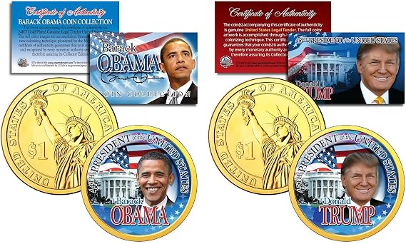 Trump & Obama U.S Mint Colorized PRESDIENTIAL $1 Dollar Coins + 3rd Coin Free