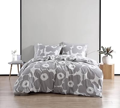 Marimekko - King Duvet Cover Set, Cotton Bedding with Matching Shams & Button Closure, All Season Home Decor Unikko Grey, King