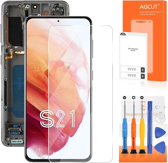 OLED for Samsung Galaxy S21 4G/5G Screen Replacement for Samsung S21 5G LCD Display SM-G991 SM-G991U SM-G991W LCD Digitizer Touch Assembly Black with Frame(with Fingerprint Function)