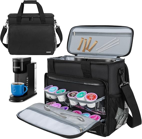 LEFORZ Travel Coffee Maker Carrying Bag Compatible with Keurig K-Slim/K-Express/K-Iced/Ninja PB051/PB041ST,Single Serve Coffee Maker Portable Storage Bag with Shoulder Strap(Patented Design)