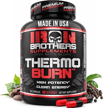 Iron Brothers Thermo Burn Hardcore Fat Burner High Stim Thermogenic with Yohimbine HCl, Grains of Paradise & Caffeine Metabolism Booster & Appetite Control 60 Capsules
