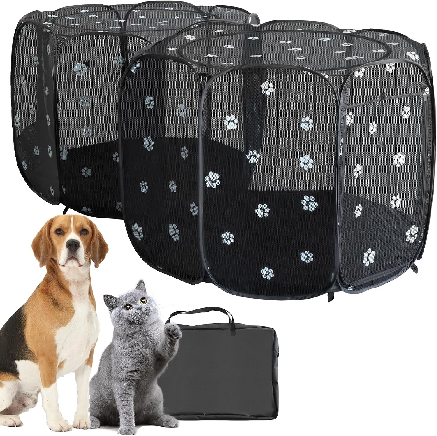 2 in 1 Cat Playpen with Pee Pad, 90" Pop Up Dog Pet Playpen, Indoor Outdoor Cat Enclosure, Portable Pet Playpen, Kitten Puppy Folding Playpen, Cat, Dog Tent, Crate Cage Kennel 90"L x 45"L x 28"H