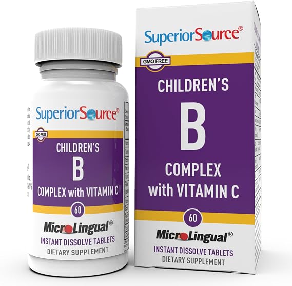 Superior Source Children?s B Complex with Vitamin C - Multivitamin for Heart Health Support - Folic Acid Supplement for Kids - Immune Support Formula with Vitamin C - 60 Instant Dissolve Tablets | Kids' Multivitamin with Folic Acid, Calcium Pantothenate and Riboflavin Supporting Immune, Heart and Nervous System Health