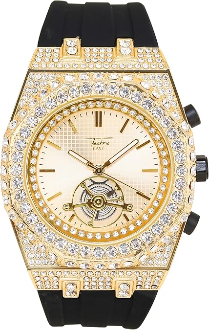 Men's 43mm Iced Out Octagonal Case Silicone Band Watch