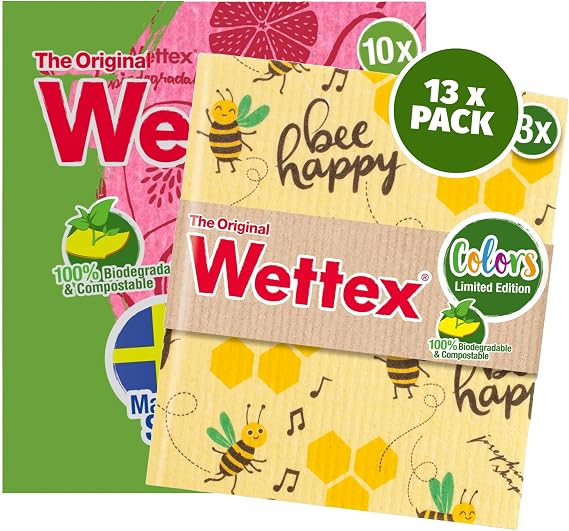 Wettex The Original Swedish Dishcloths 13 Pack - Save The Bees Special Edition - Reusable Paper Towels - Dish Cloths for Washing Dishes - Assorted Colors