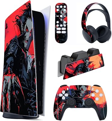 PlayVital Full Set Skin Decal for ps5 Console Digital Edition, Sticker Vinyl Decal Cover for ps5 Controller & Charging Station & Headset & Media Remote - Blood Moon Vampire