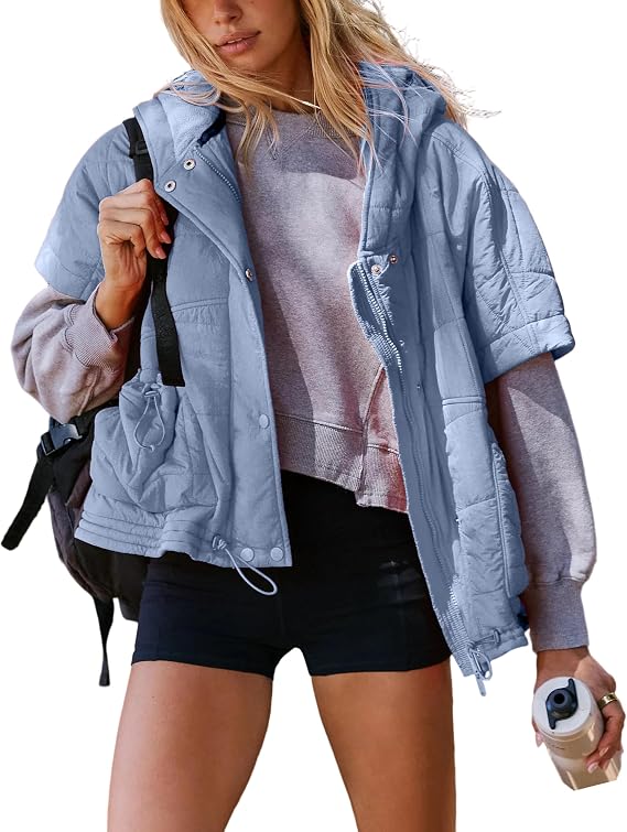 Kumufenc Womens Fall Outfits Jackets Cap Sleeve Puffer Vest Tops Plus Size Full Zip Quilted Hoodies
